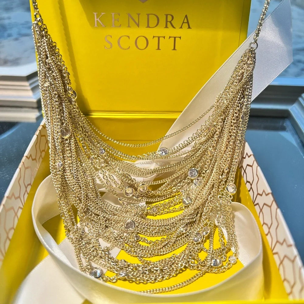 NWT Rare Kendra Scott Anastasia Necklace Yellow Gold Chains & CZ’s Perfect GORG! - Picture 4 of 12